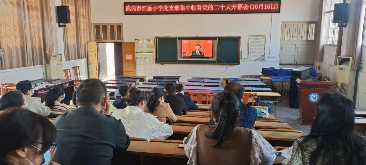 武冈市红星小学党支部组织党员集中收看党的二十大 开幕会
