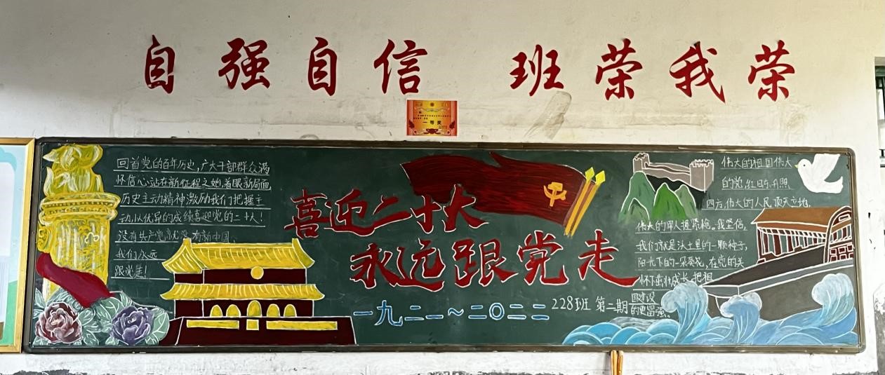 竹市镇中学“喜迎二十大，永远跟党走，奋进新征程”为主题的黑板报评比展示活动