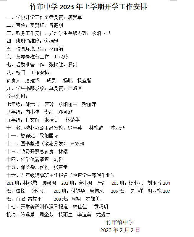 洞口县竹市镇中学召开2023年春季开学工作会议