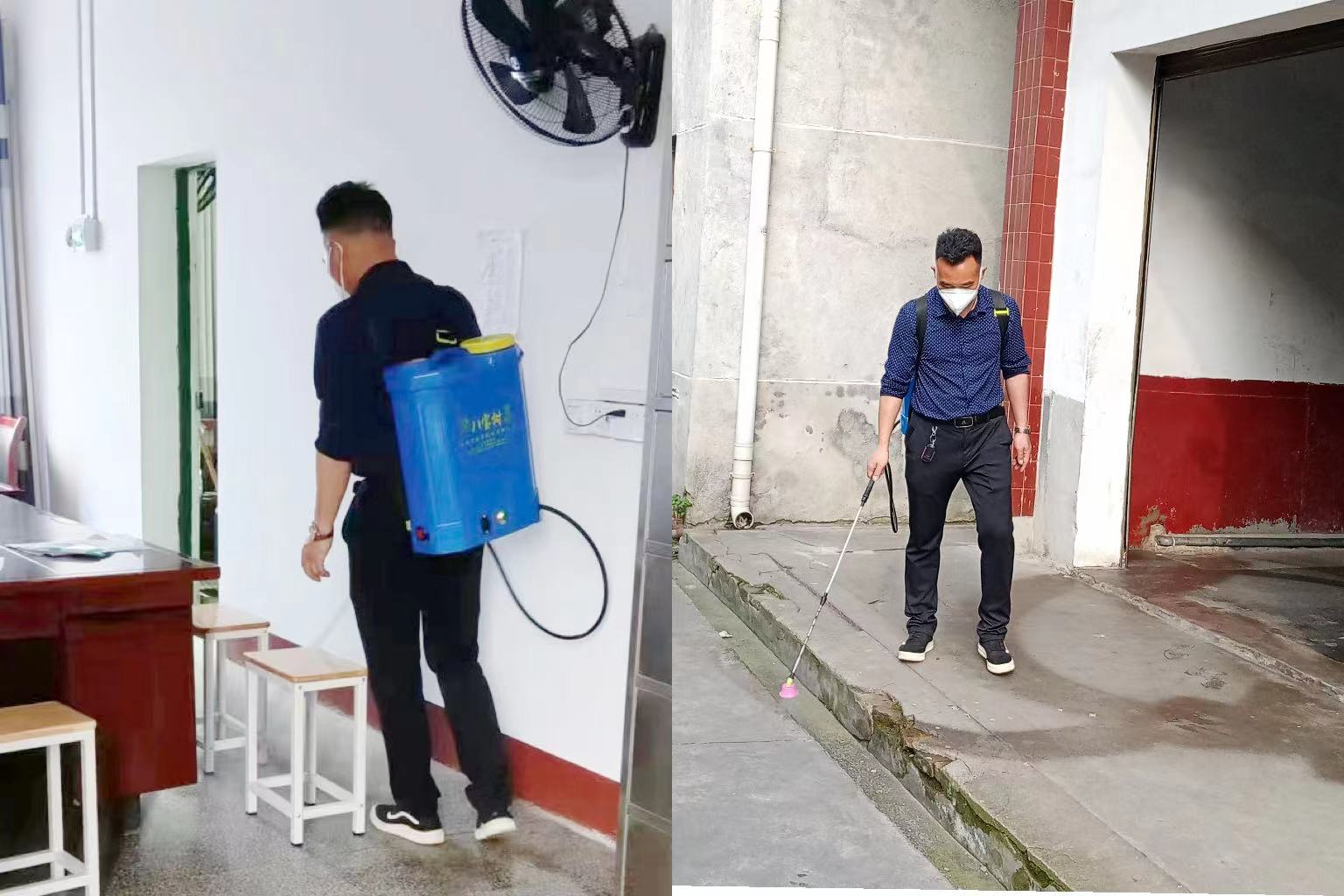 竹中校长亲上阵，消毒战“疫”护校园