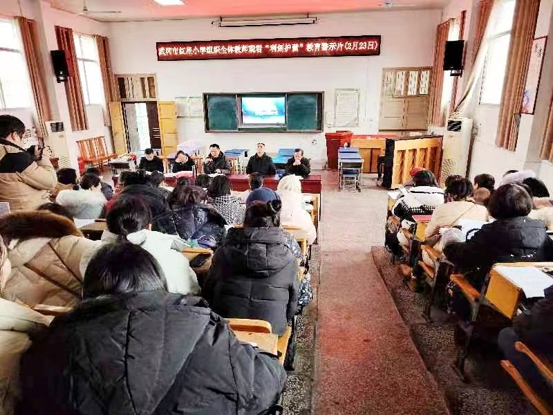 武冈市红星小学组织全体教师观看“利剑护蕾”警示教育片