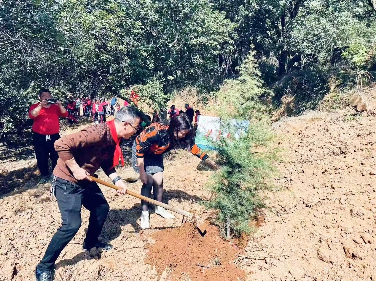 党员队员共携手 ，植树增绿美环境