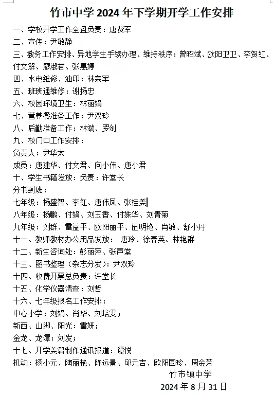 竹市镇中学召开下学期开学工作会议